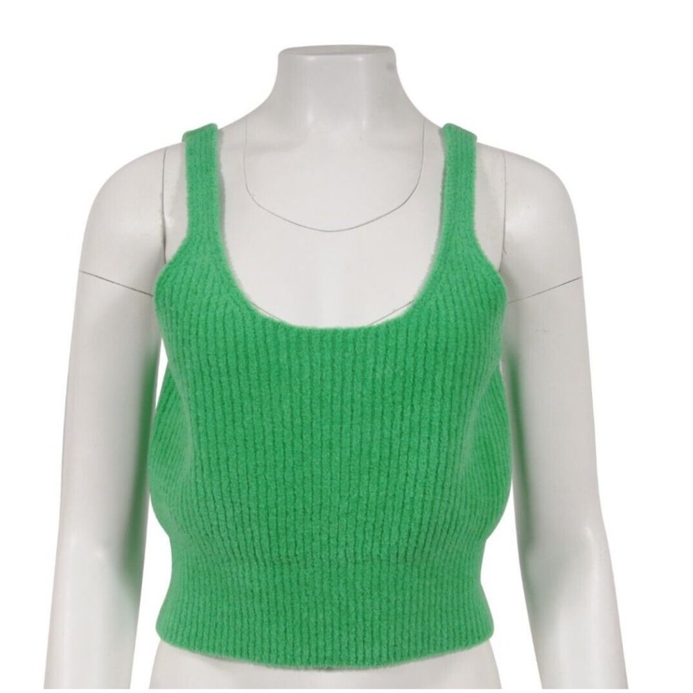 T By Alexander Wang Womens Crop Top Tank Size Medium Green Stretch Wool Camisole